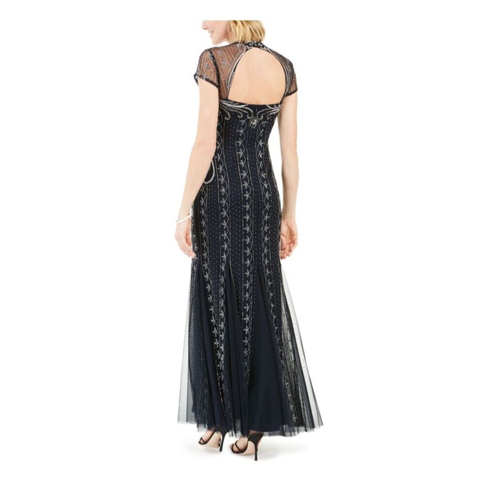 ADRIANNA PAPELL Womens Cap Sleeve V Neck Full-Length Evening Fit + Flare Dress - Picture 2 of 4